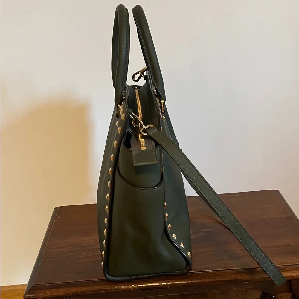 Michael Kors Dark Green Studded Satchel - Picture 4 of 9